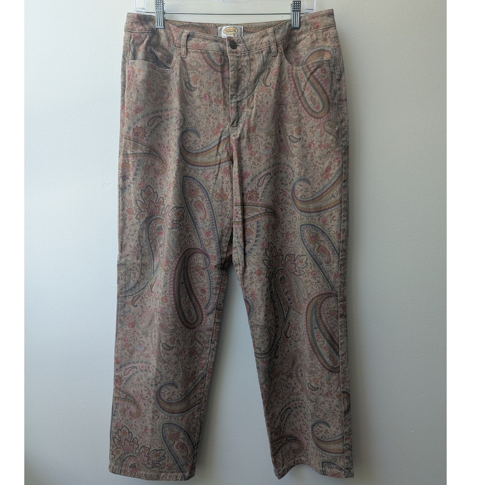 Vtg Talbots Pants Soft Brushed Tan Paisley Floral Stretch Straight Leg Sz 12P